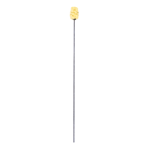 Unlit fire torch with a tan woven head on a thin metal rod