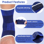 Blue ankle guard sleeve with white trim, ribbed knit and stitched elastic cuff