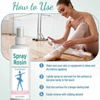 Rosin grip spray bottle with pump near ballet shoes, with how-to use steps