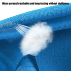 Blue kinesiology tape close-up showing porous fabric texture and adhesive layer