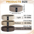 Resistance band set with Light, Medium, Heavy labels; 3 fabric loops