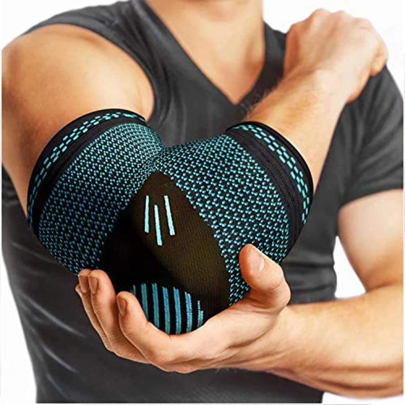 Compression elbow guards pair in dark teal mesh knit with black outer edges