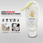 Liquid magnesium grip non-slip bottle with golden handprint label and squeeze cap