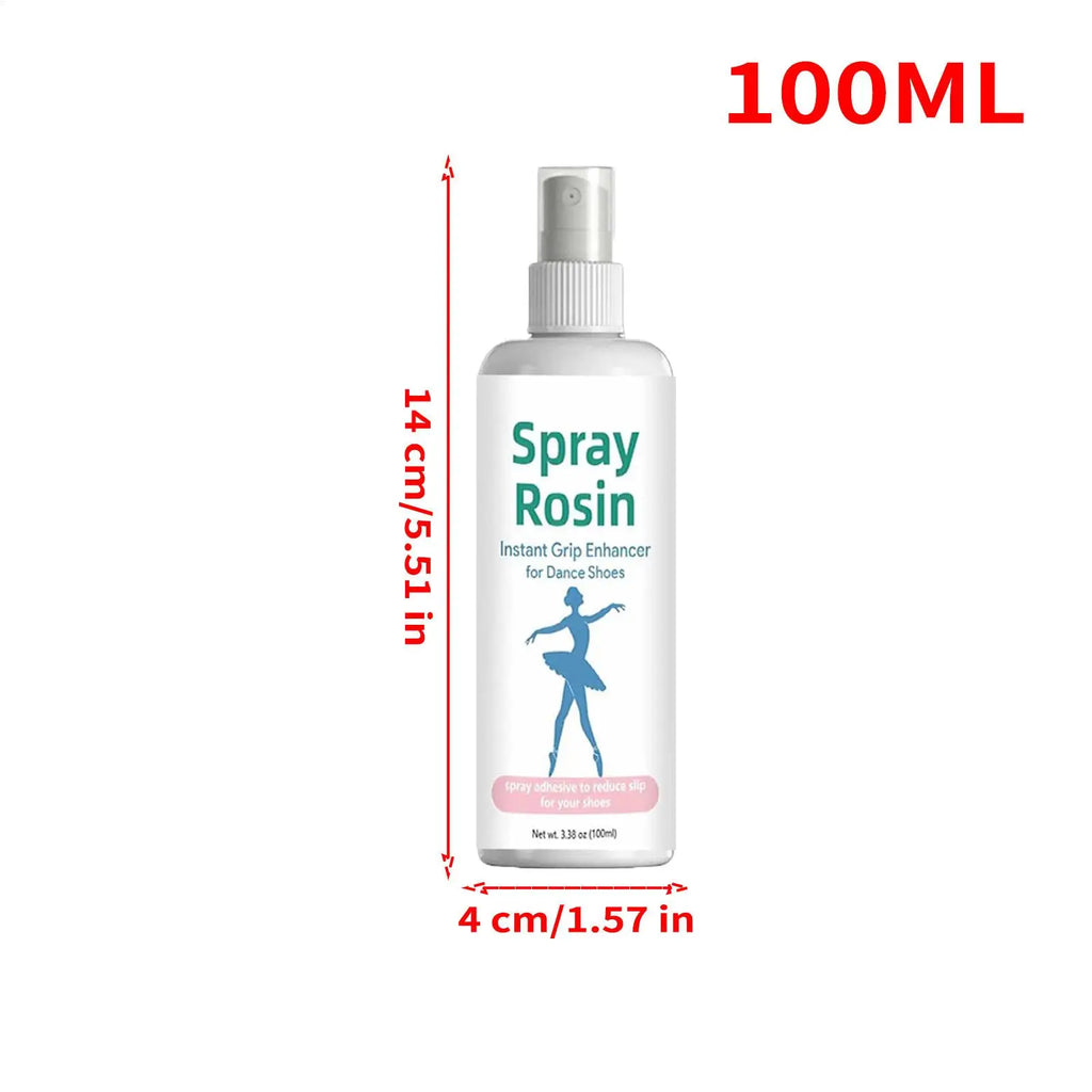 Rosin grip spray bottle with pump shown with height and width measurement arrows