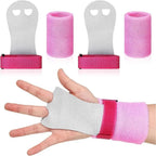 Pink aerial grip wristbands with grey loop pads and black Velcro cuffs