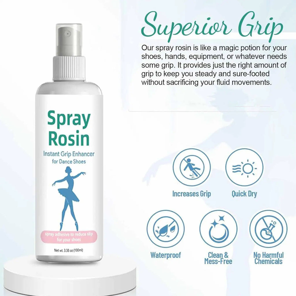 Rosin grip spray bottle with pump with grip benefit icons on a clean layout