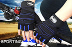 Black training gloves with blue stitching and padded palms for handle gripping