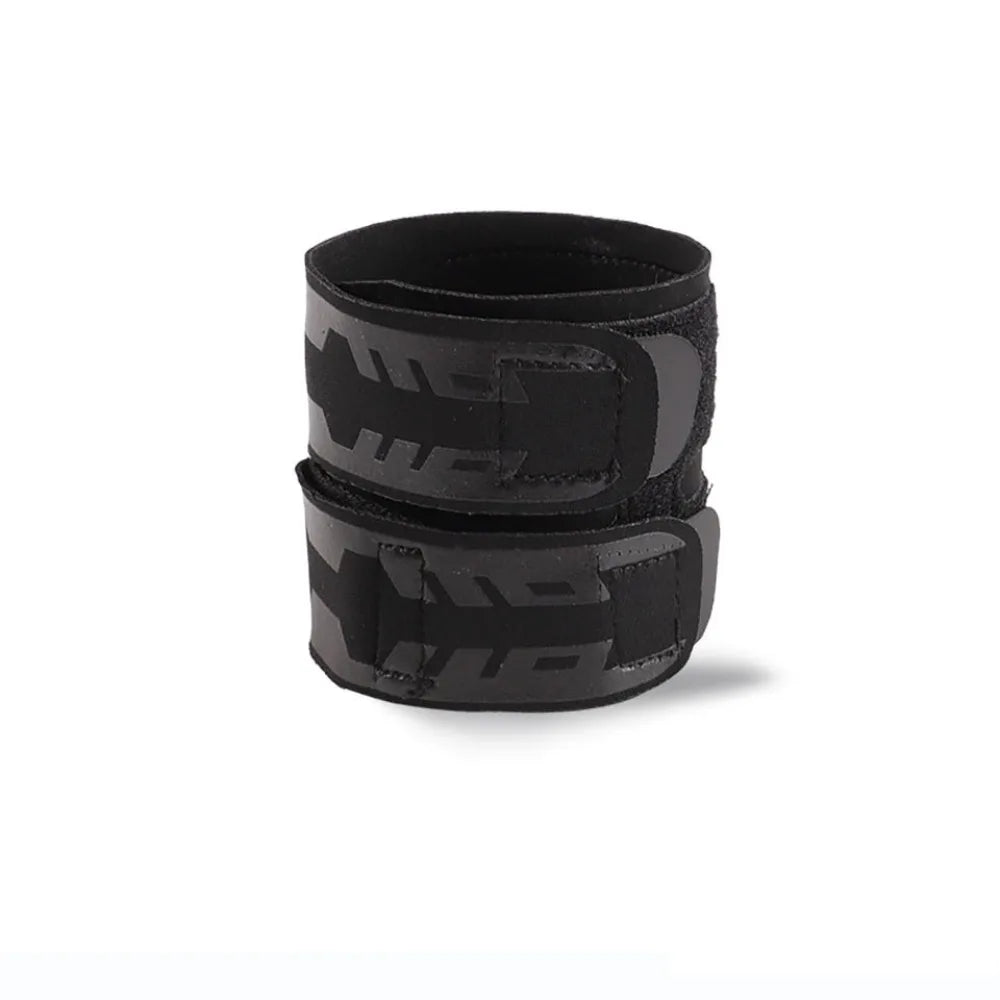 Black wrist brace pair with double straps and gray logo pattern, stacked