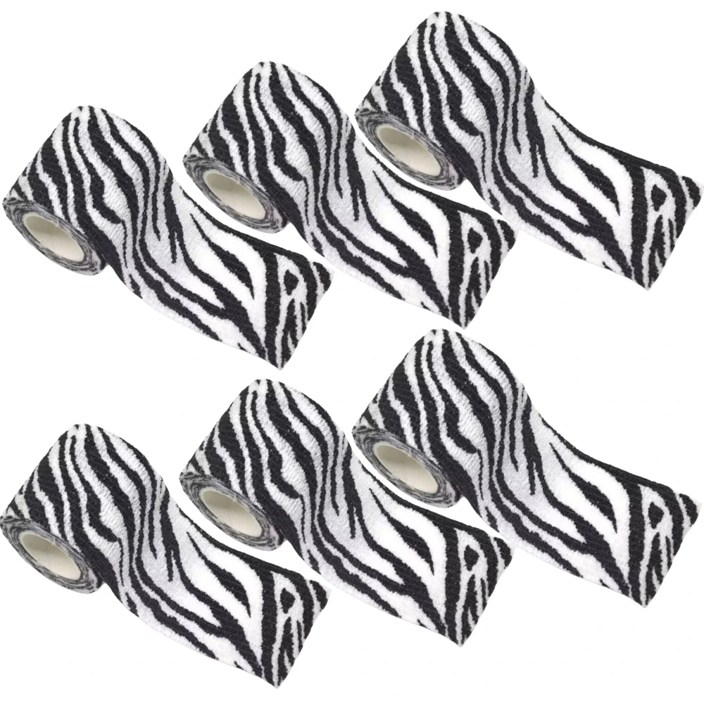 Zebra-print self-adhesive wrist bandage strips with visible roll ends