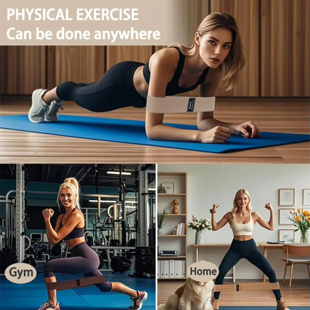 Resistance band around thighs for plank-style exercise