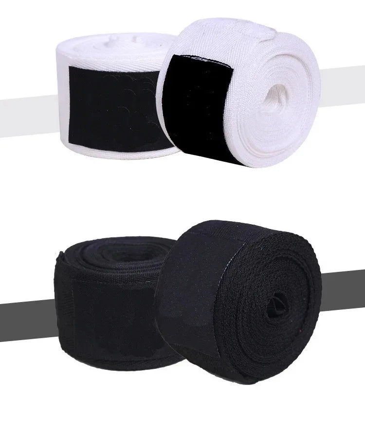 White and black cotton wrist wrap rolls with black label strip