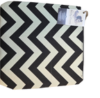 Handmade cloth gear bag with black chevron zigzag pattern and fabric handle tab