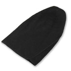 Black kevlar knit beanie with ribbed texture and folded cuff