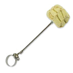 Metal fire hoop with pale yellow-green braided wick and ring grip handle.